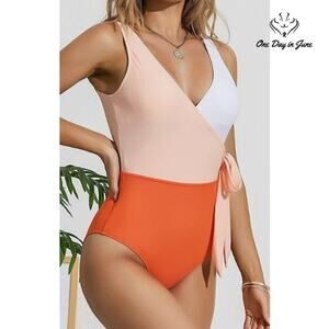 Felnart V Neck Colorblock One Piece Swimsuit Size L